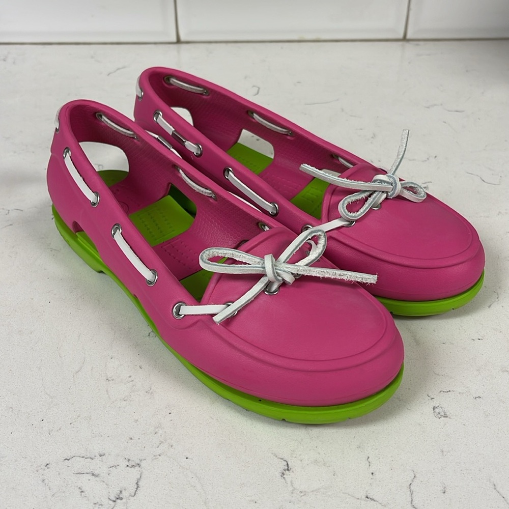 Crocs Beach Line Slip-On Boat Shoes Pink and Green Size 8 - Picture 8 of 15